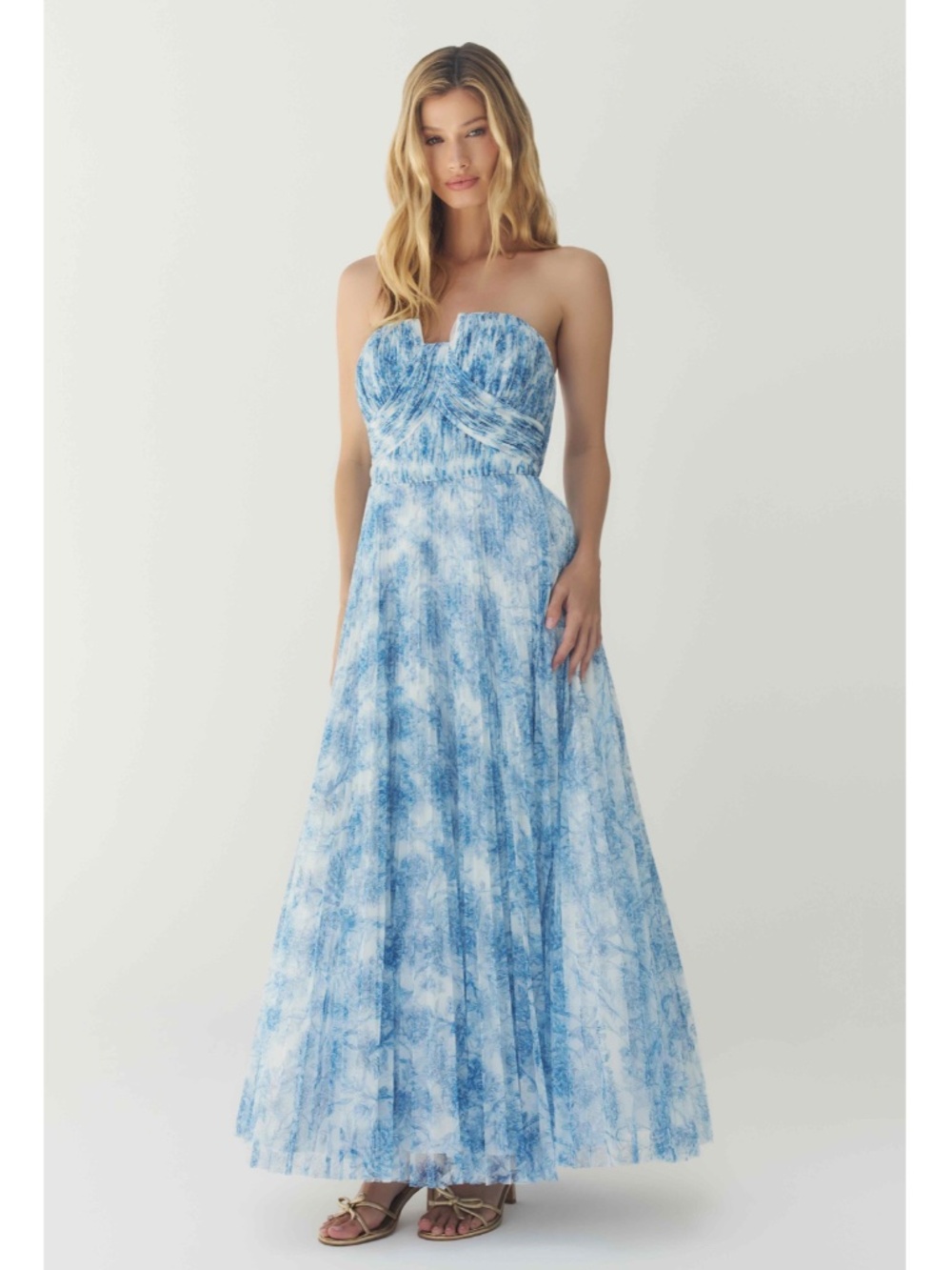 HUTCH Corene Strapless Floral Tulle A-Line Midi Dress